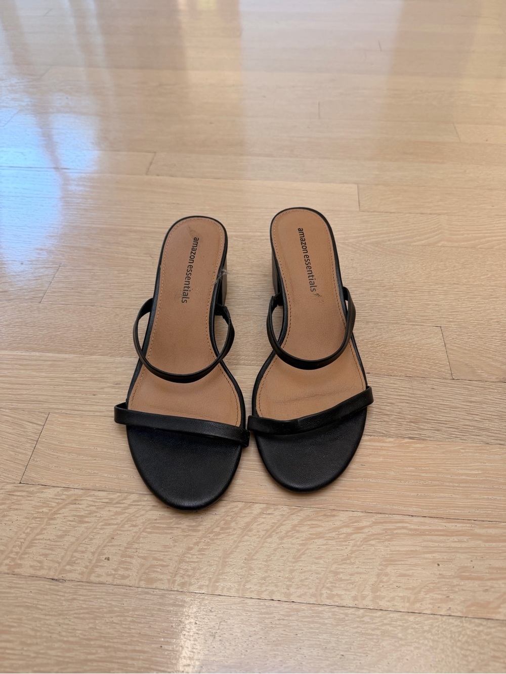 Amazon Essentials Black Dual-Strap Slide Mules with Tan Insole
